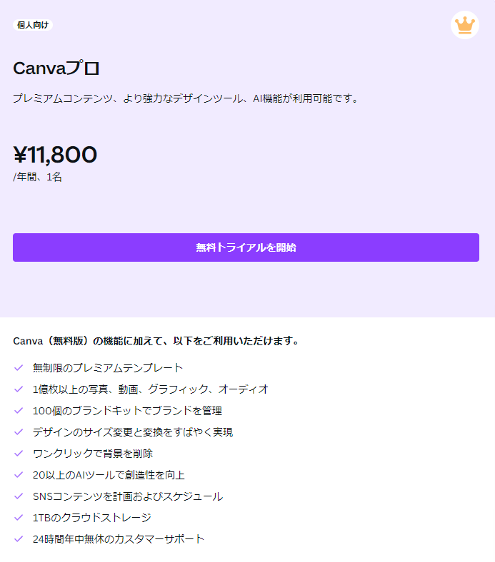 Canvaの有料プラン：個人向け「Canva Pro」